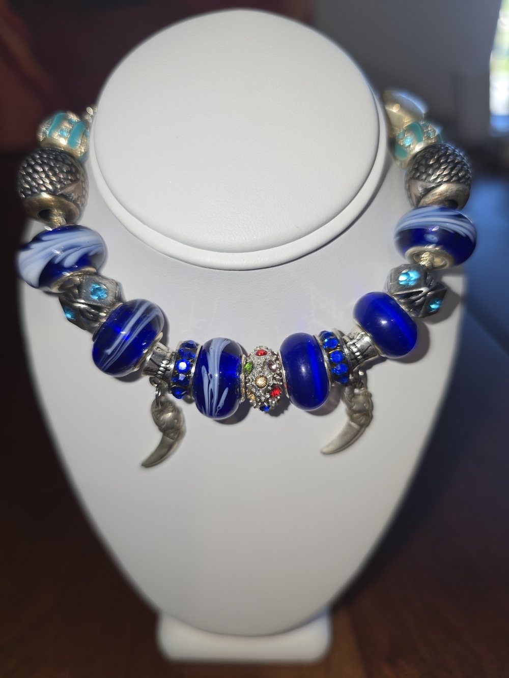 Handcrafted Blue 💙 Glass Bead Charm Bracelet - one of a kind!